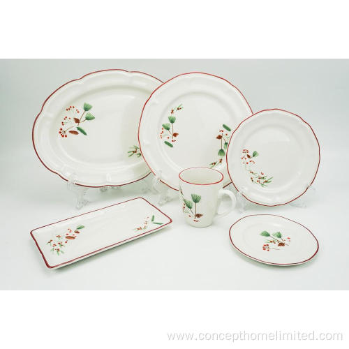 Embossed porcelain dinner set with decal color rim